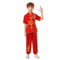 thumbnail image 1 of Boys Outfit Traditional Chinese Arts Satin Tracksuit Unisex Childrens Wushu Training Set, 1 of 3