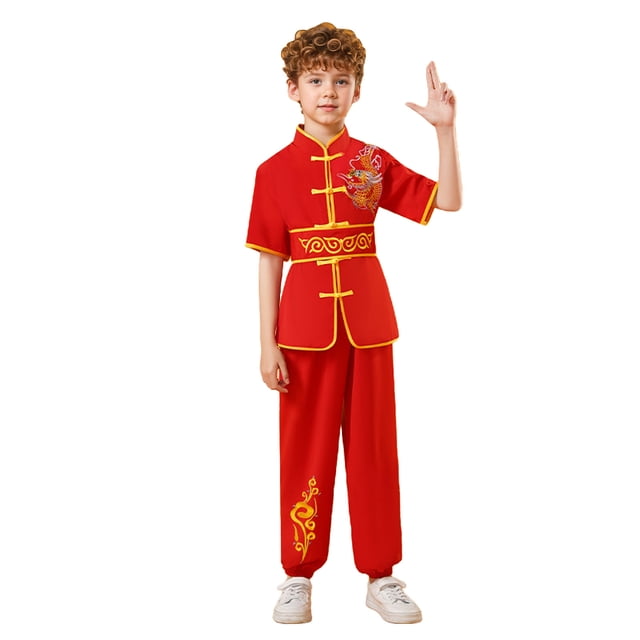 Boys Outfit Traditional Chinese Arts Satin Tracksuit Unisex Childrens Wushu Training Set