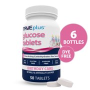 TRUEplus Glucose Tablets, Chewable, Birthday Cake Flavor, 50 Count, 6 Bottles