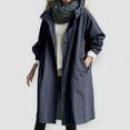 thumbnail image 4 of FAOWME Women's Hooded Coat With Pockets Long Sleeve Solid Color Buttons Drawstring Mid Length Loose Comfortable Elegant Jacket For Daily Wear,Navy,S, 4 of 5