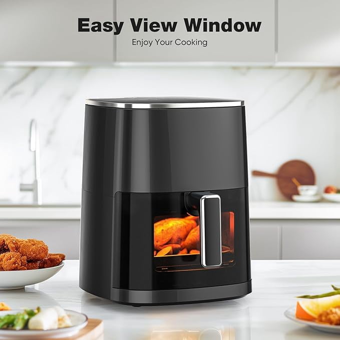 Sybels Air Fryer with Viewing Window, 6-Quart 12-in-1 Multi-Function Appliance for Air Frying, Roasting, Baking & Dehydrating, Black
