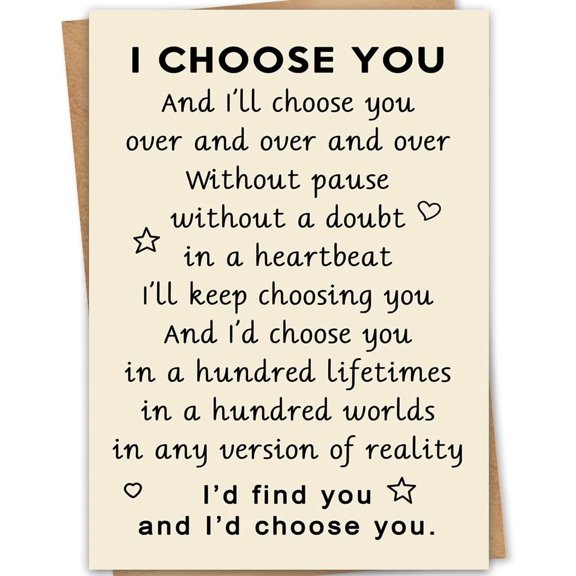 “I CHOOSE YOU ”Valentines Day Card for Him Her, Romantic Valentines Day Gifts for Husband Wife Boyfriend Girlfriend