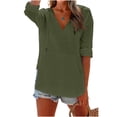 thumbnail image 5 of Women's Beach Cover Up Hoodies Sweatshirt Long Sleeve Sun Protection V Neck Breathable Shirt Top with Pockets Army Green XXL, 5 of 7
