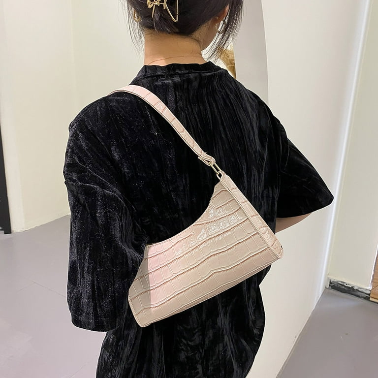 Funnybeans Bag Crocodile Effect Retro Faux Leather Classic Clutch Shoulder Purse Handbag for Women (Pink), Women's, Size: Large
