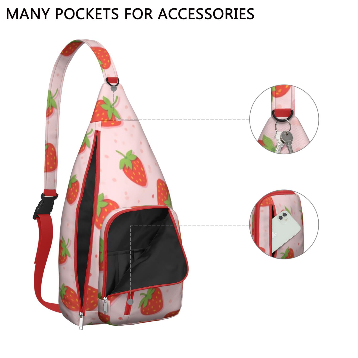 Fashion Crossbody Sling Bag Strawberry Trendy Sling Backpack for Women/Men Adjustable Lightweight Travel Hiking Casual Daypack for Women Men