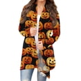 thumbnail image 1 of Cárdigan de calabaza de Halloween para mujer, manga larga, frente abierto, suéter liviano de otoño para fiestas navideñas, 1 of 5