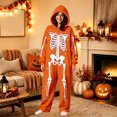 thumbnail image 4 of Adult Halloween Relaxed‑Fit One‑Piece Jumpsuit, Hooded Full‑Body Skeleton Pattern Long Sleeve Couple Loungewear, 4 of 8
