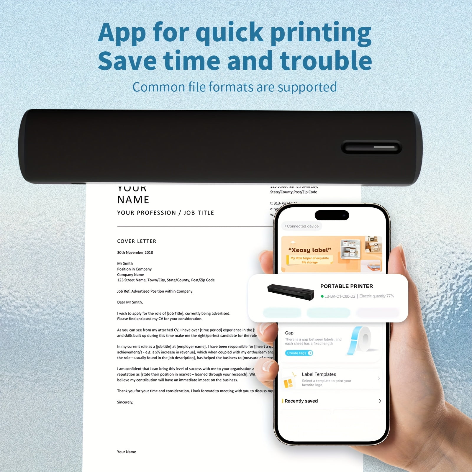 A Wireless Portable Printer That Comes with 10 Sheets of Tattoo Paper And 10 Sheets of Folding Paper, Perfect for Mobile Travel. It Supports Printing Resumes, Music Scores, Test Papers, And Files