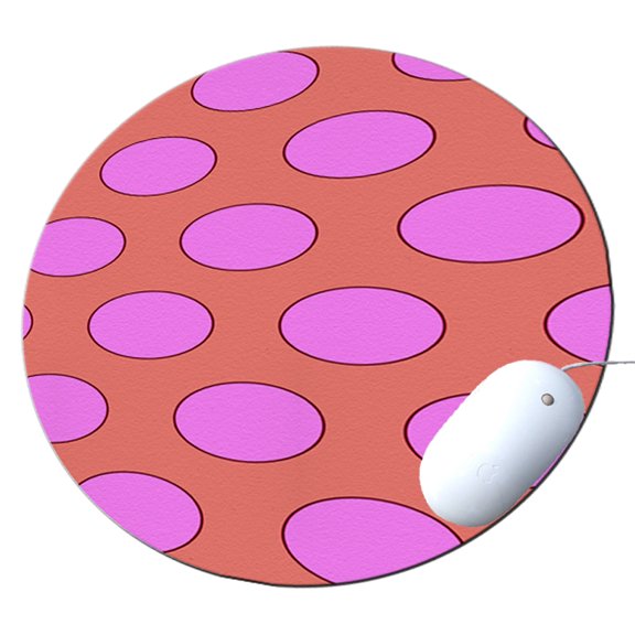 KuzmarK Round Mousepad / Hot Pad / Trivet - Purple  Peach Polka Dots