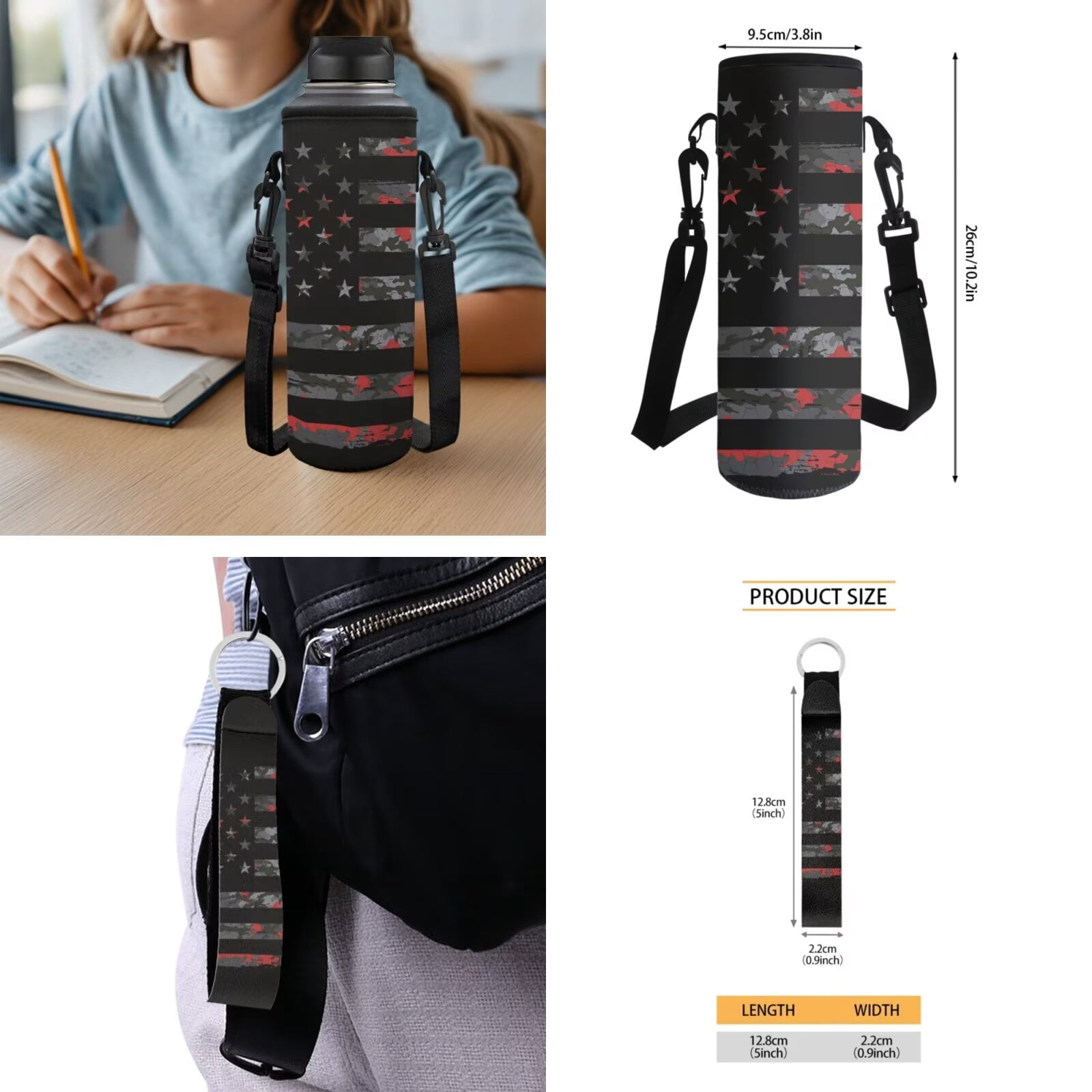 Pzuqiu Camo US Flag Kids School Bags Set of 5 Backpack for Boys Travel Bag with Adjustable Shoulder Strap Bookbag with Lunchbox Pencil Case Water Bottle Bag