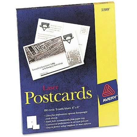 Avery Postcards for Laser Printers, 4" x 6", White, Uncoated, Box of 100.