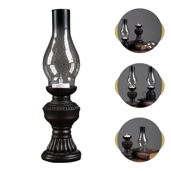 FRCOLOR Black Retro Oil Lamp Craft for Decoration Synthetic Material Vintage Kerosene Lamp Size 9.5x5.5 inches