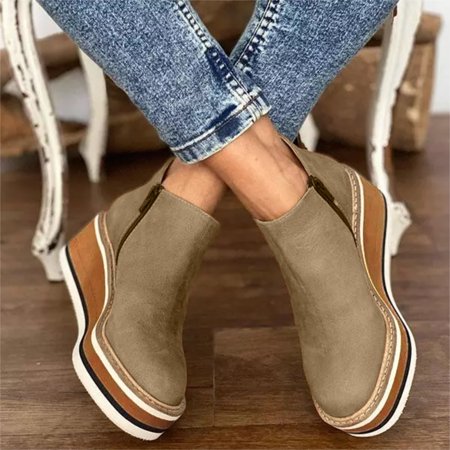 

Women s Fashion Plus Size Side Zipper Solid Color Wedge Heel Platform Ankle Boots