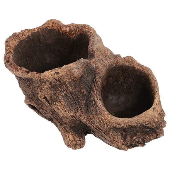 1Pcs Tree Stump Shaped Cement Planter Pot for Plant Lovers Dark Brown 6.7X3.9X2.4In