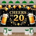 thumbnail image 3 of Golden Theme 20th Birthday Banner Beer Mug Design Cheers Celebration Display Star Pattern Confetti Elements Beer Party Backdrop for 20th Birthday Party Adult Celebration Friends Gathering, 3 of 5
