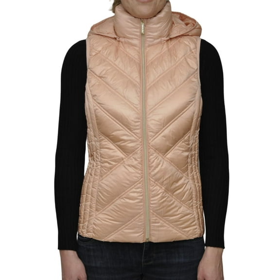Michael Michael Kors Hooded Down Puffer Vest Jacket, Rose Water, Small