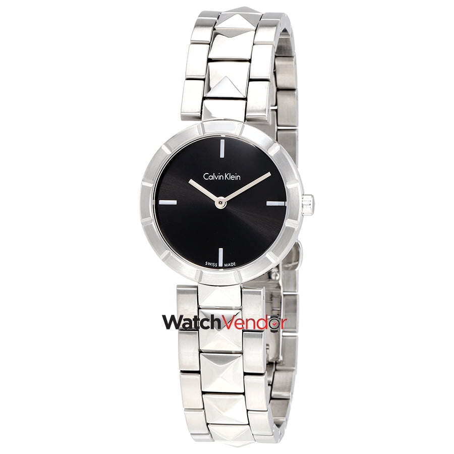 Calvin Klein Edge Black Dial Studded Stainless Steel Ladies Watch K5T33141 Walmart
