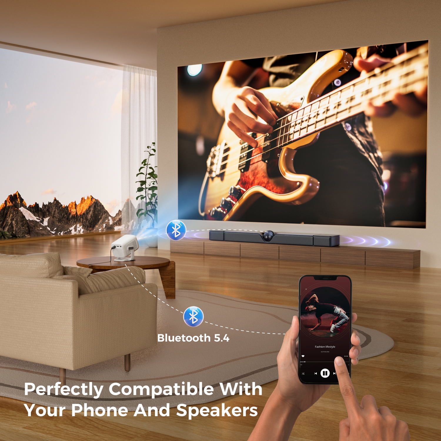 Mini Projector with WiFi and Bluetooth 4K 1080P Support with 180°Adjustable Stand, Home Video Projector Compatible for Laptop, PC, Smartphone
