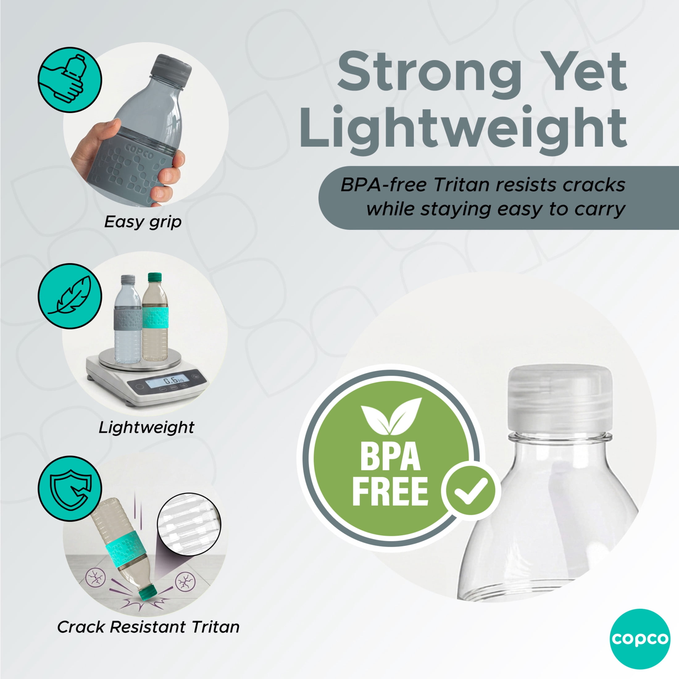 Copco Hydra 16.9 oz Water Bottle, Set of 2 - Gray & Teal, Gray/Teal