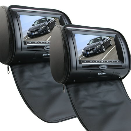 Headrest Video EinCar 7 Inch LCD Dual Screen Portable DVD Player (Three Colors optional) Black Pair of Car Headrest Video Player LCD Monitor/IR Transmitter with Remote Control ()