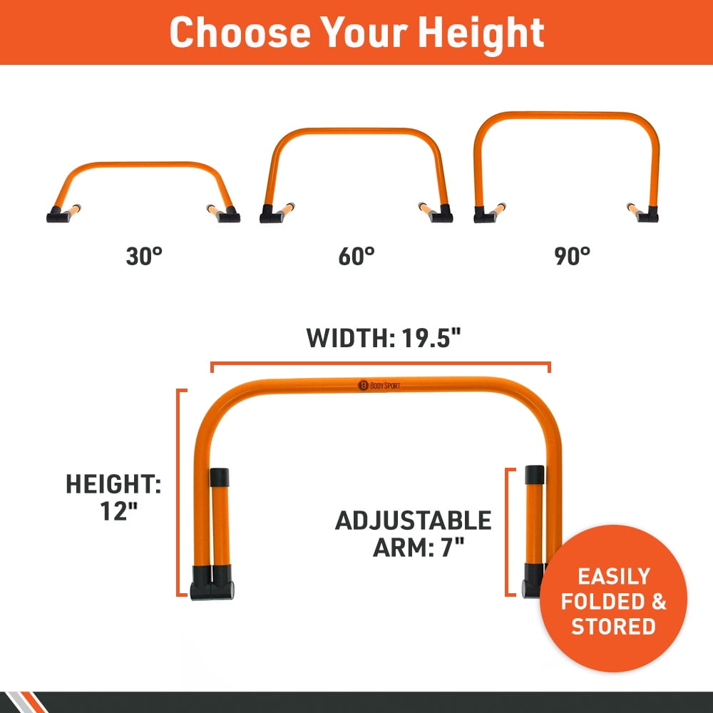Body Sport Adjustable Athletic Speed Training Hurdles in Orange, Jumping & Speed Training Fitness Equipment, Hurdles for Track & Field, Basketball, Soccer & More, Set of 5