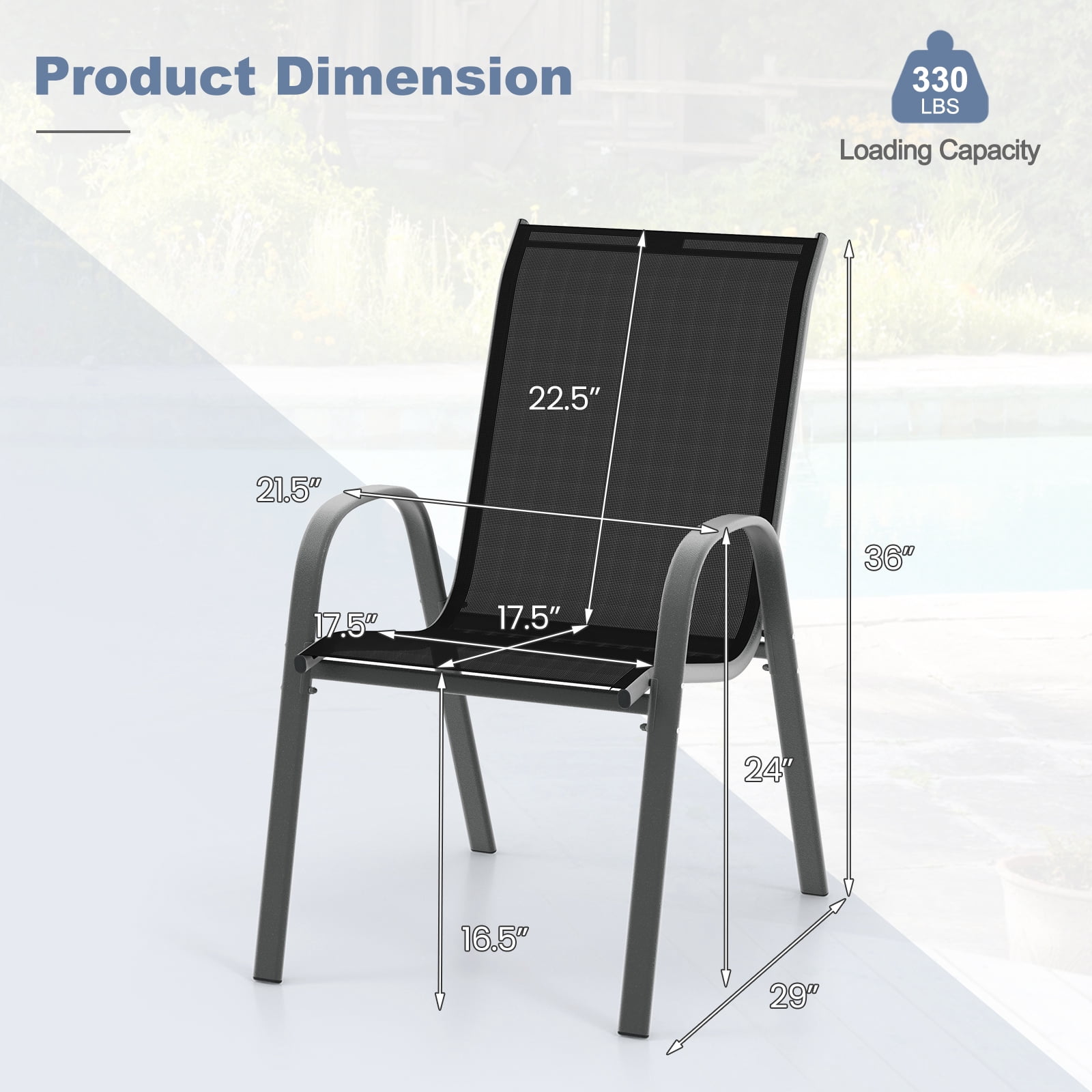 Costway 2PCS Patio Dining Chairs Stackable Armrest Space Saving Garden, Black
