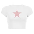 thumbnail image 4 of Bibifish Womens T-Shirts Casual Daily Printed Pattern Cropped Tee Shirts Cute Star Print Short Sleeve Summer Trendy Street Style Fashion T Shirts, 4 of 4