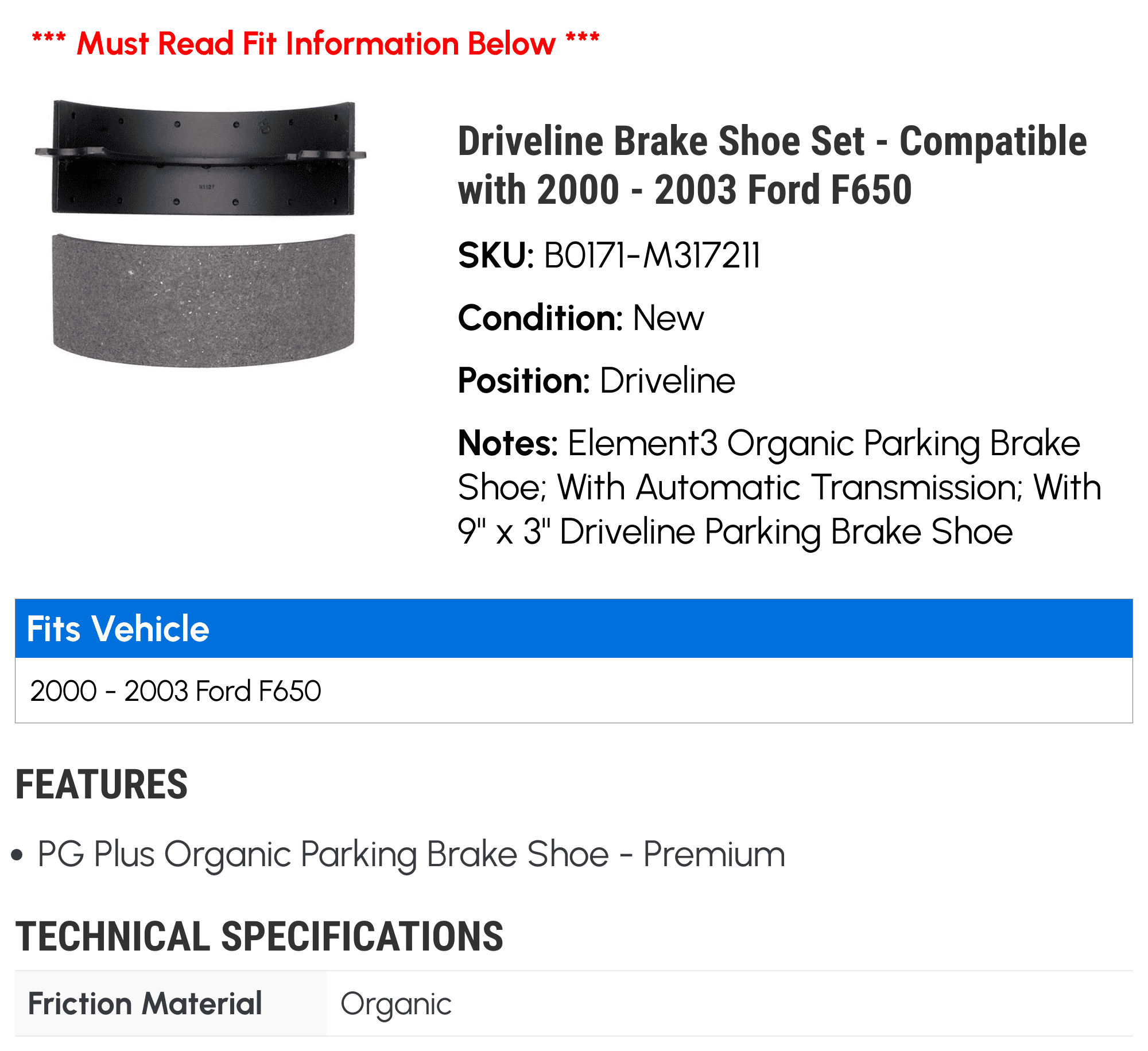 スミオダスページ Driveline Brake Shoe Set - Compatible with 2000 - 2003 Ford