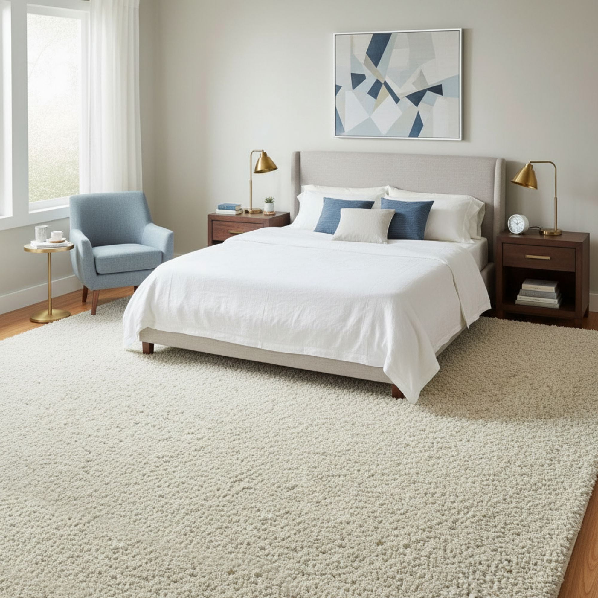 Ottomanson Shag Area Rug 7'10" x 9' – Soft Plush Non-Slip Carpet for Living Room, Bedroom, Nursery, Cream