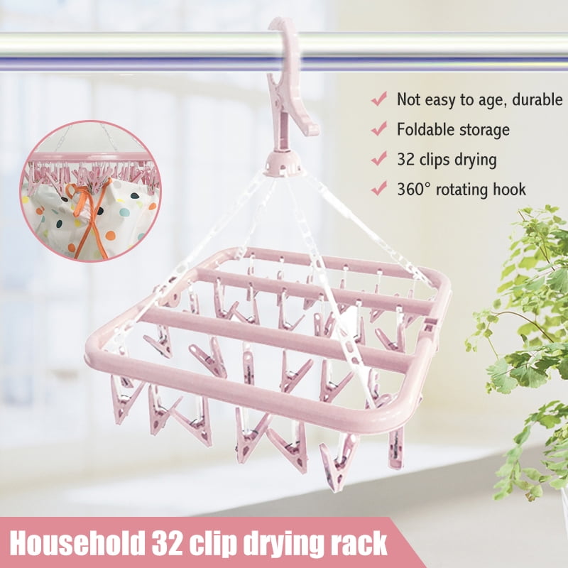 Baby Clothes 32 Clothespins Clothes Hanger Plastic Hanging Drying Rack Foldable Clip and Drip Hanger for Drying Towels Bras Green 
