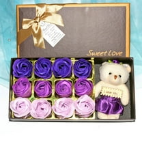 Rose Bear Gift Box with 12 Soap Flowers Romantic Present for Valentine s Day Anniversary Birthday Gift for Her friend Wife(Purple)