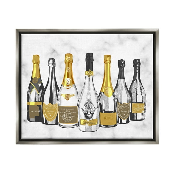 Stupell Industries Radiant Glam Twinkle Champagne Bottles Graphic Art Luster Gray Floating Framed Canvas Print Wall Art, Design by Ziwei Li