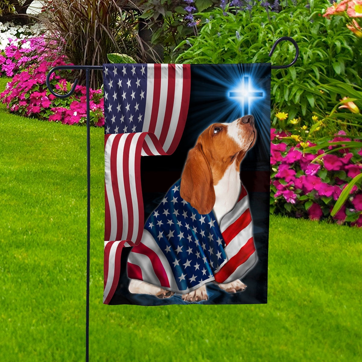 American Flag Basset Hound Dog Wearing Flag American Patriot Patriotic 4th of july House Flag, Double-Sided Decorative Outdoor Flag, Patriotic Polyester Yard Flag 29.5 x 39.5 in