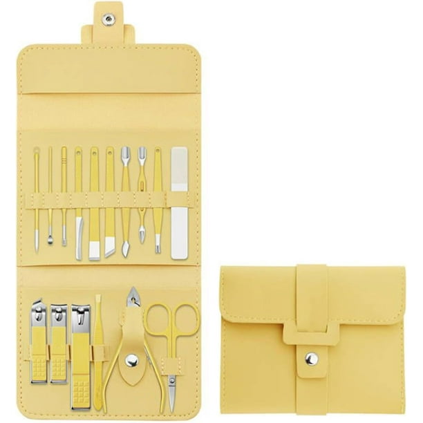 Juego de manicura y pedicura xinyu 16/12 piezas Cortaúñas de acero inoxidable Estuche de viaje amarillo