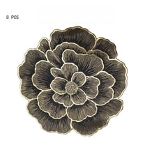 Sinkoo Placemats Set of 8, 15" Floral Shaped Metallic Place Mats, Non Slip Stain Heat Resistant Washable Table Place Mats, Table Mats for for Home Wedding Party Decoration