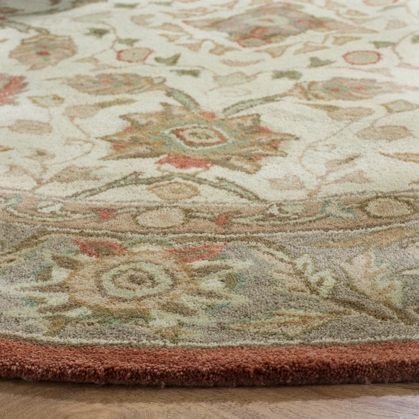 SAFAVIEH Anatolia Venice Traditional Wool Area Rug, Beige/Rust, 8' x 8' Round