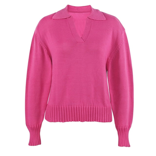 CEHVOM Chandail Polyvalent pour Femme à Col à Revers Uni, Coupe Ample, Mode Décontractée, Liquidation