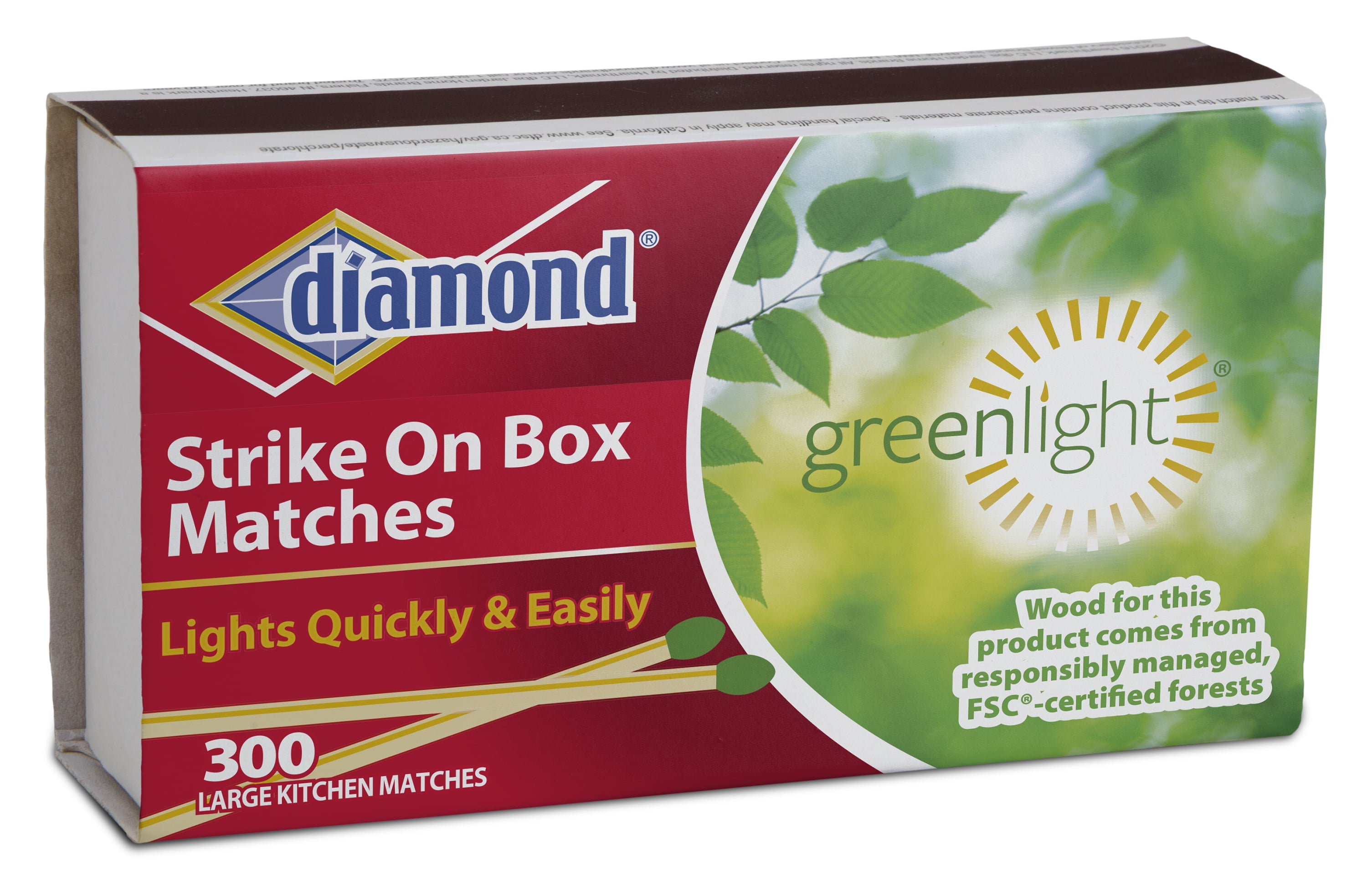 Diamond Green Light Wooden Match, Strike On Box, 300 Count