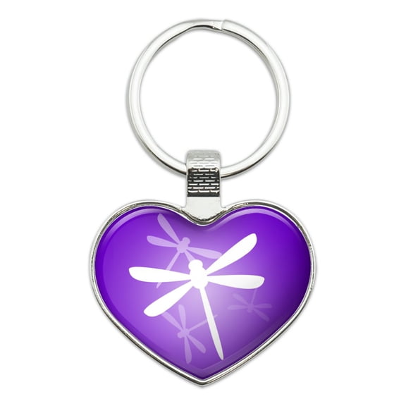 Purple Dragonfly Dragonflies Heart Love Metal Keychain Key Chain Ring