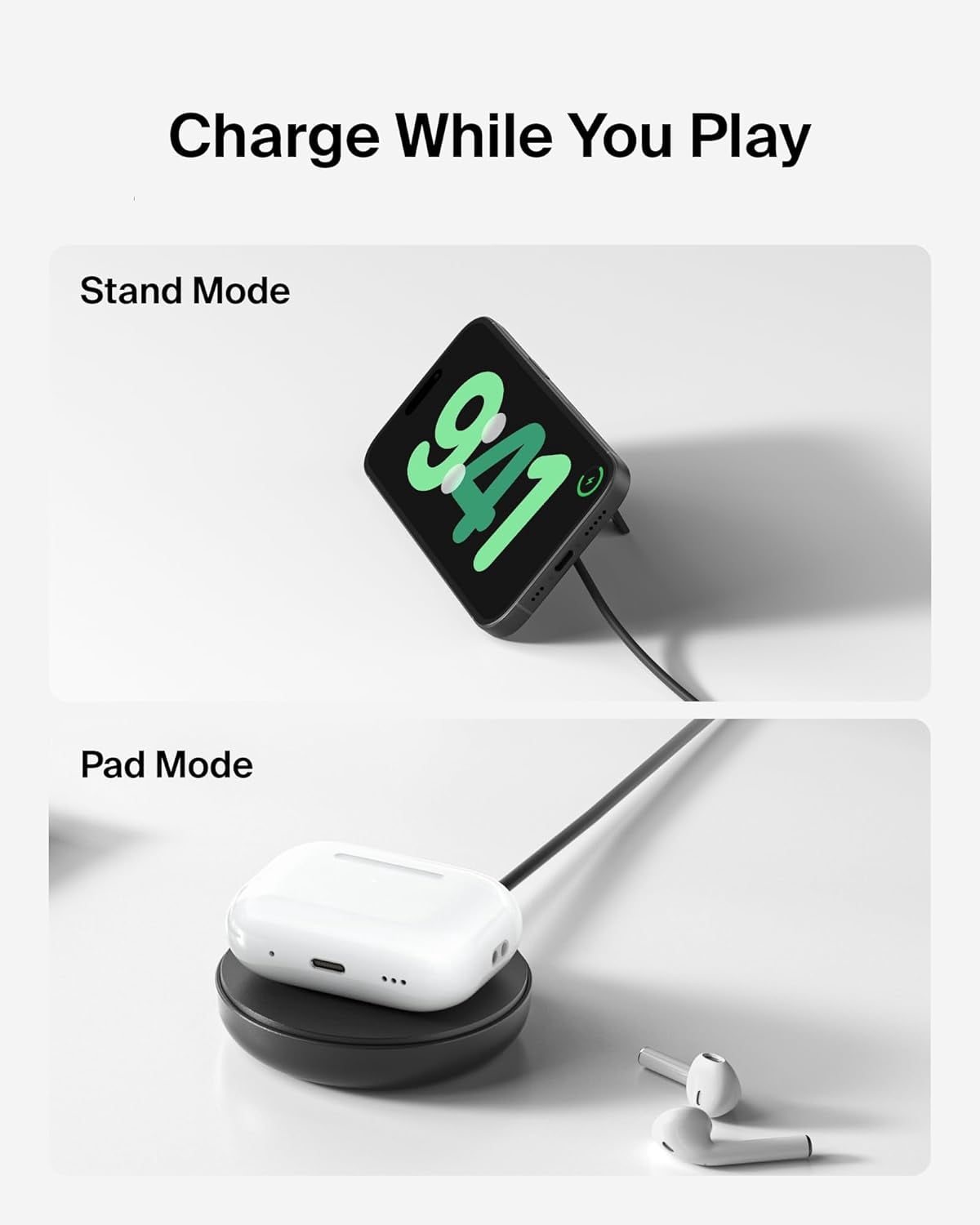 Belkin Magnetic Wireless Charging Pad 15W w/Pop-Up Stand - MagSafe-Compatible Qi2-Wireless Charger, Power Supply Not Included - Black