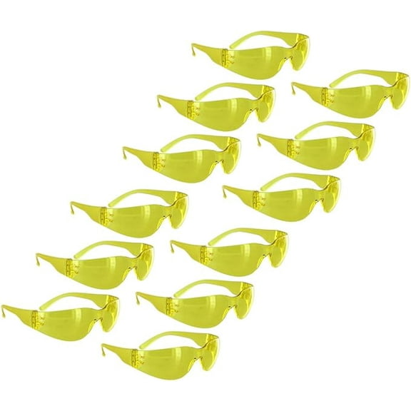Rugged Blue Safety Glasses for Small Faces, Amber Lens, 12 Pack