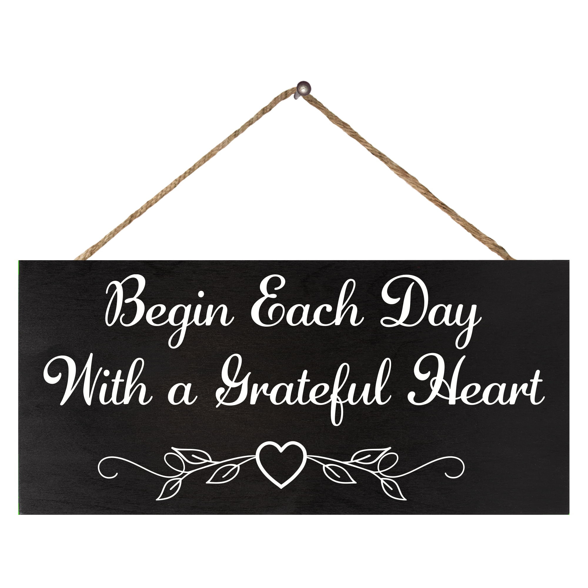 JennyGems Inspirational Signs, Begin Each Day With a Grateful Heart, 6x13 Hanging Wood Sign