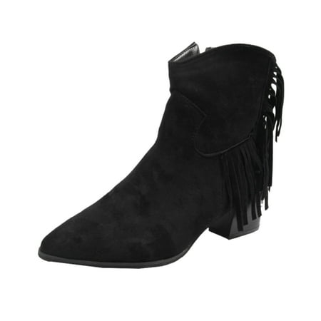 

Takeoutsome Short Tassels Fashion Heels Shoes Retro Boots Chunky High Women s Breathable Zipper Women s Boots