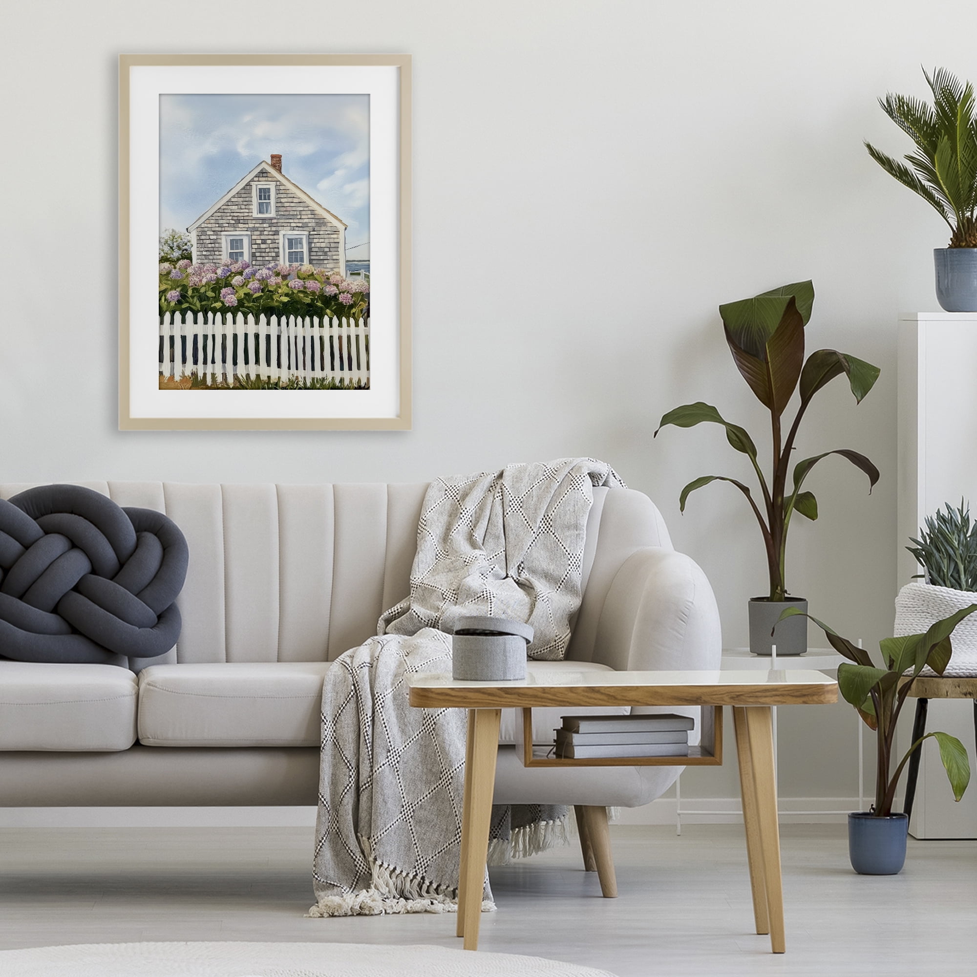 Stupell Industries Coastal Cottage Hydrangea Garden Birch Framed Print Under Glass, design by Sisi and Seb