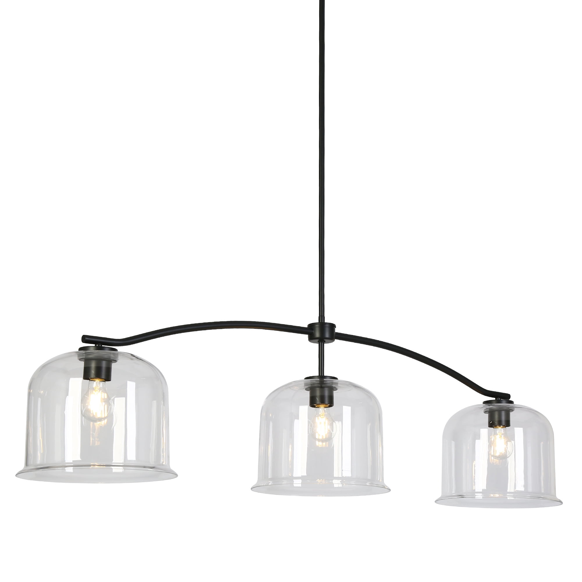 LNC Morrisave 3 -Light 55.9-in Matte Black with Clear Glass Farmhouse Clear glass Cage Bell Large Hanging Pendant Light