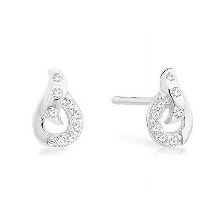 Tiny Sterling Silver Open Tear-shape CZ Stud Earrings