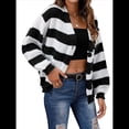 thumbnail image 3 of Cárdigan de Invierno A Rayas para Mujer, Larga, Botones, Frente Abierto, Punto Grueso, Abrigo Extragrande. Negro L, 3 of 9