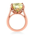 thumbnail image 3 of Gem Stone King 18K Rose Gold Plated Silver Yellow Lemon Quartz and White Lab Grown Diamond Engagement Ring for Women (9.10 Cttw, 14MM Cushion Checkerboard, Size 9), 3 of 4