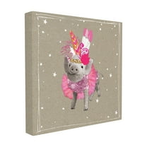 The Stupell Home Decor Collection Fancy Pants Piglet in Pink Tutu and Feathers XL Stretched Canvas Wall Art, 30 x 1.5 x 30