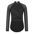 thumbnail image 3 of TTAO Kids Girls Sparkly Figure Ice Skating Leotards Long Sleeve Solid Color Gymnastics Unitard Bodysuit Black 8, 3 of 5